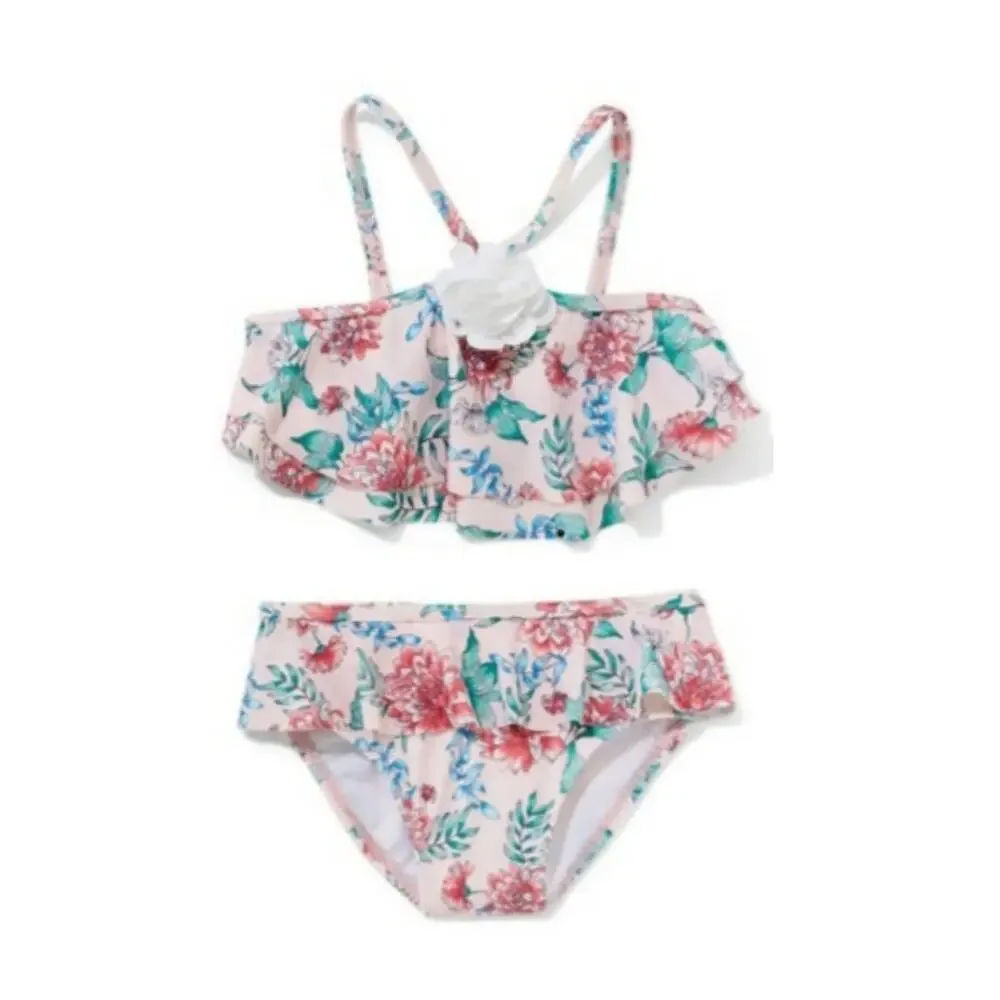 Janie and Jack Ruffled Floral Print Pink Two Piece Baby Girl‎ Swimsuit 6-12M